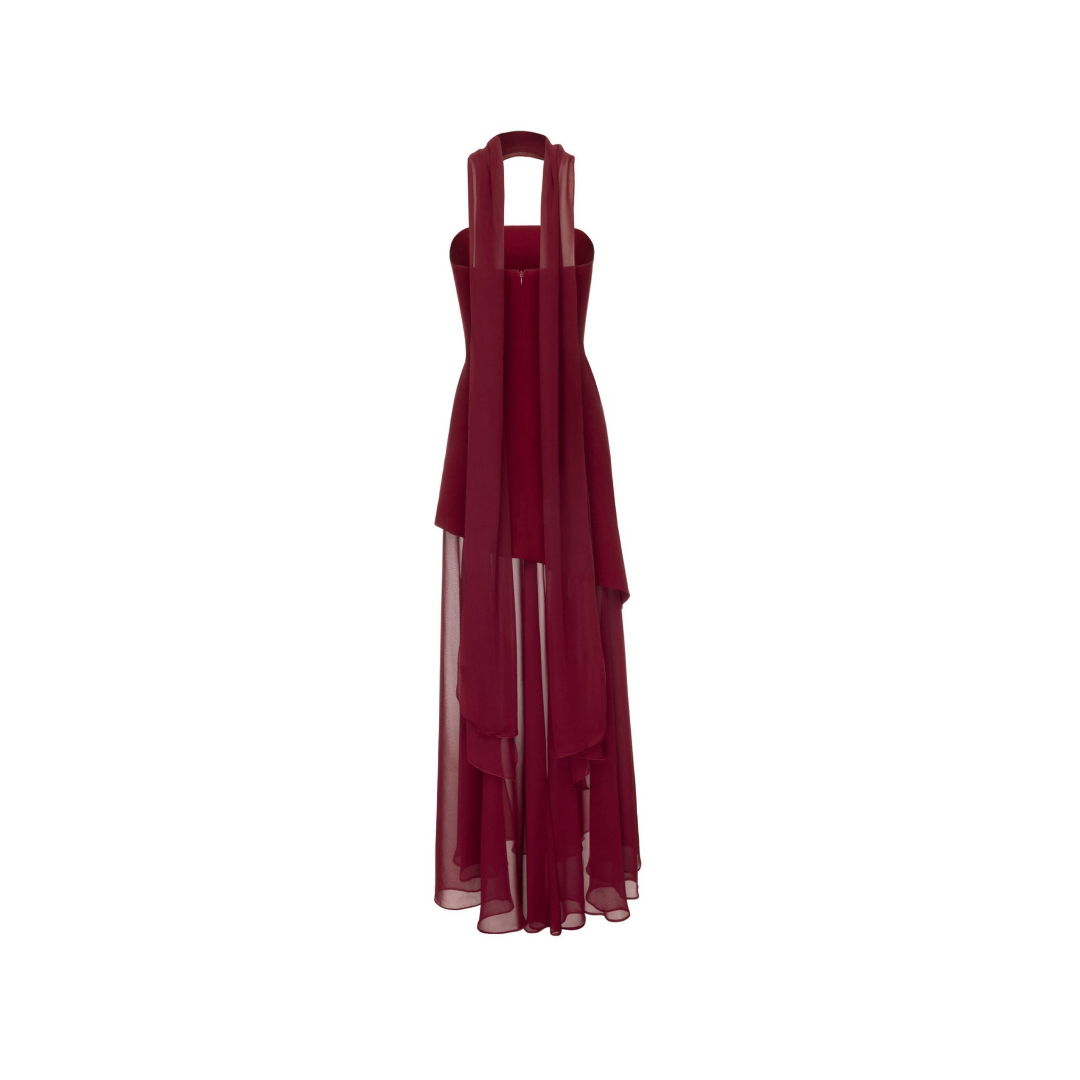 BLAIR – Asymmetric evening dress with flowing chiffon overlay