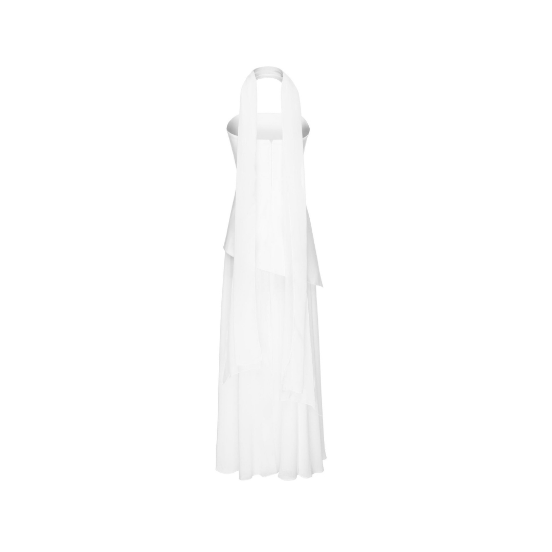 BLAIR – Asymmetric evening dress with flowing chiffon overlay