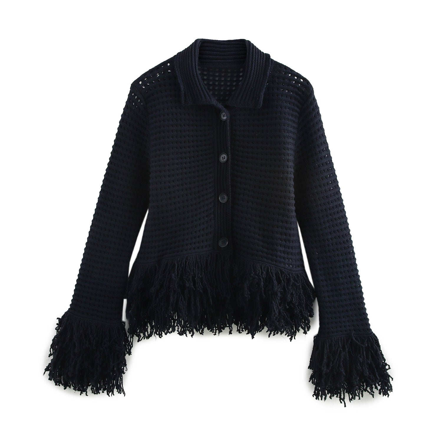 ARTEMIS – Strick-Zweiteiler mit Fransen – Rock & Cardigan