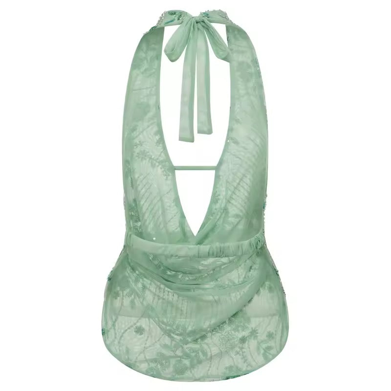 AMÉLIE – Glitzerndes Neckholder-Tanktop mit Pailletten