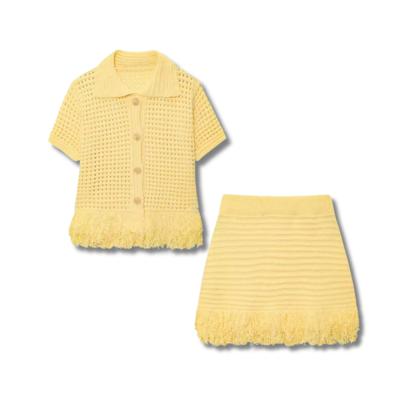 ROUX – Gestricktes Fransen-Zweiteiler-Set