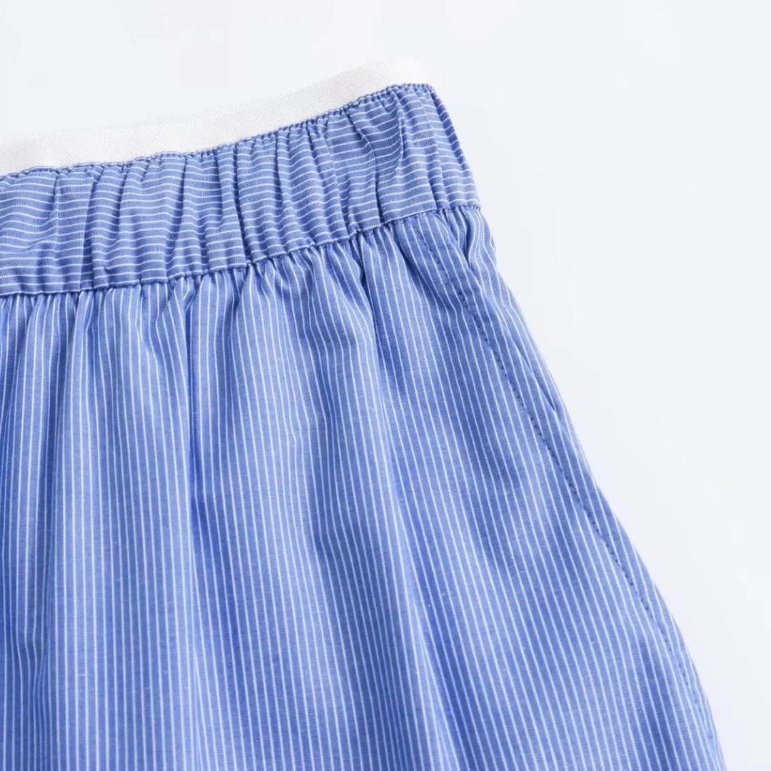 ELENI - Zweiteiler Oversize Hemd & Schlupfshort im Striped Look