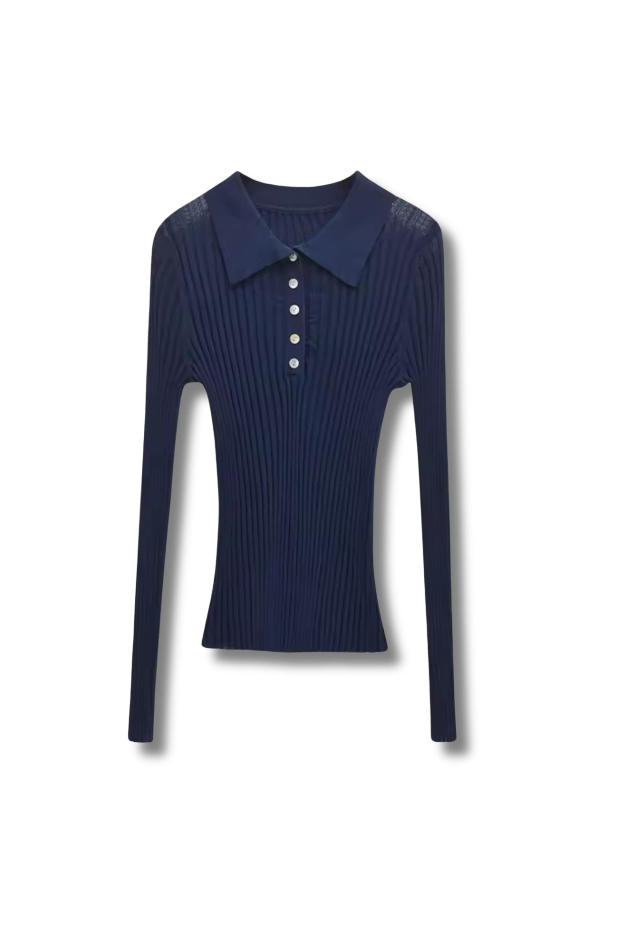 JANINE - gerippter Strickpullover mit Polo-Kragen