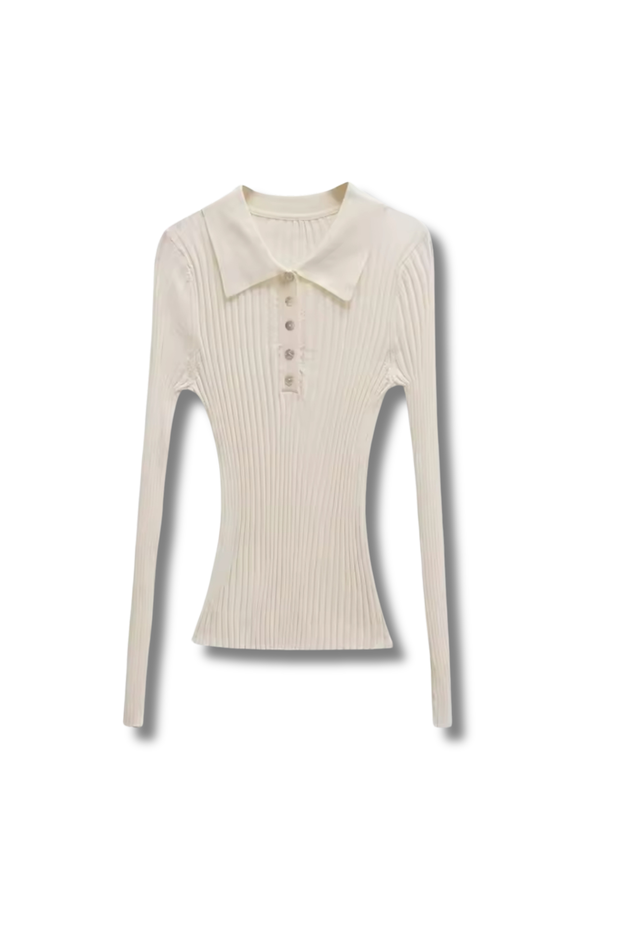 JANINE - gerippter Strickpullover mit Polo-Kragen