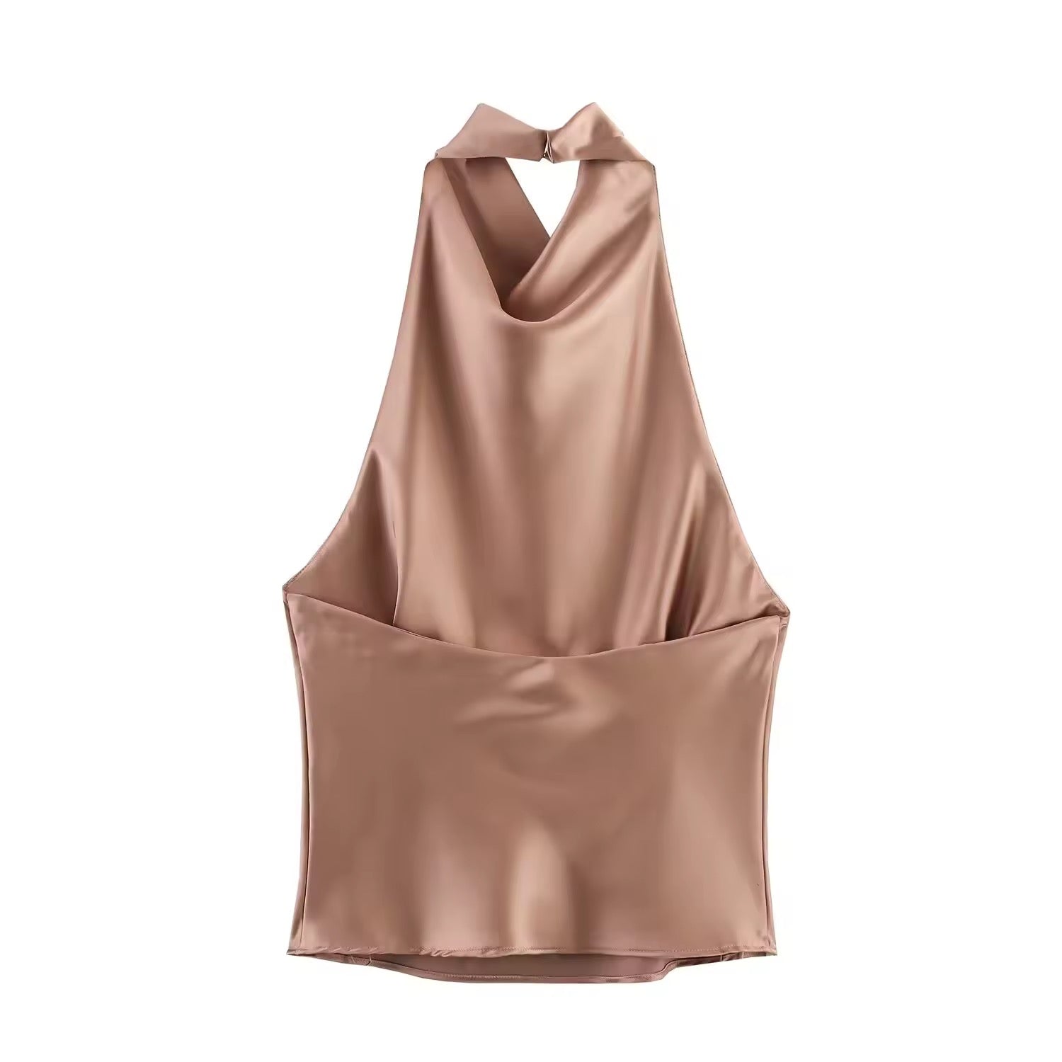 VIVIENNE – Satin Neckholder Top mit Wasserfall-Ausschnitt