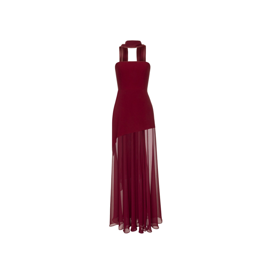 BLAIR – Asymmetric evening dress with flowing chiffon overlay