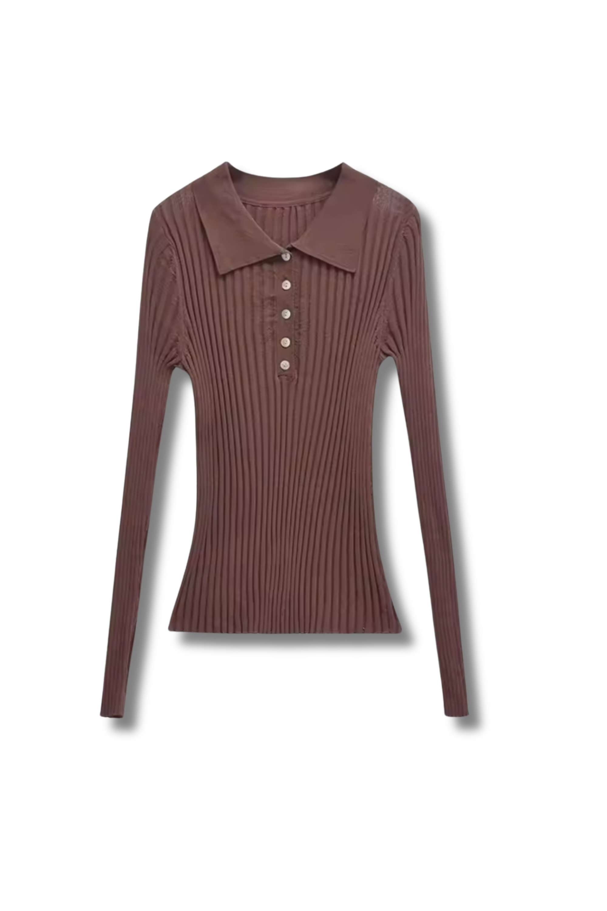 JANINE - gerippter Strickpullover mit Polo-Kragen