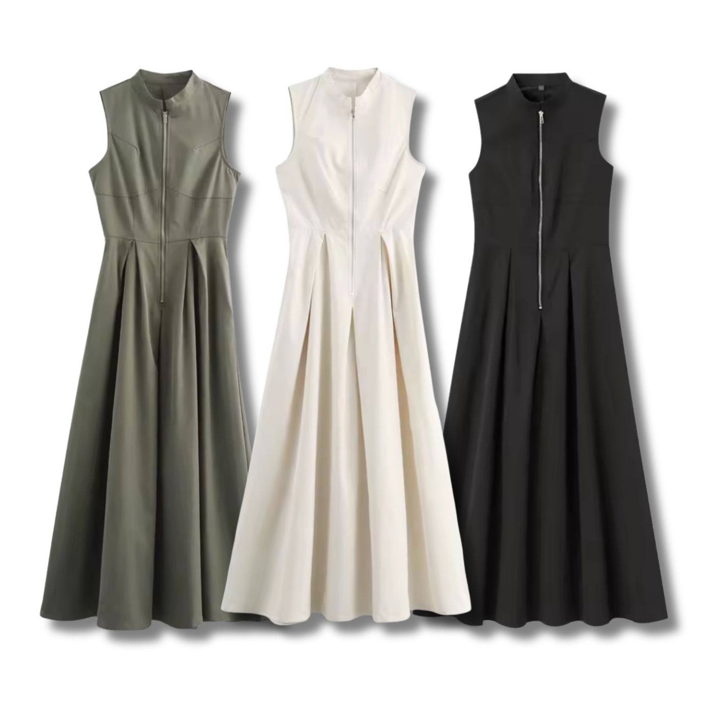 SUKI – Kleid mit Stehkragen & Kellerfalten