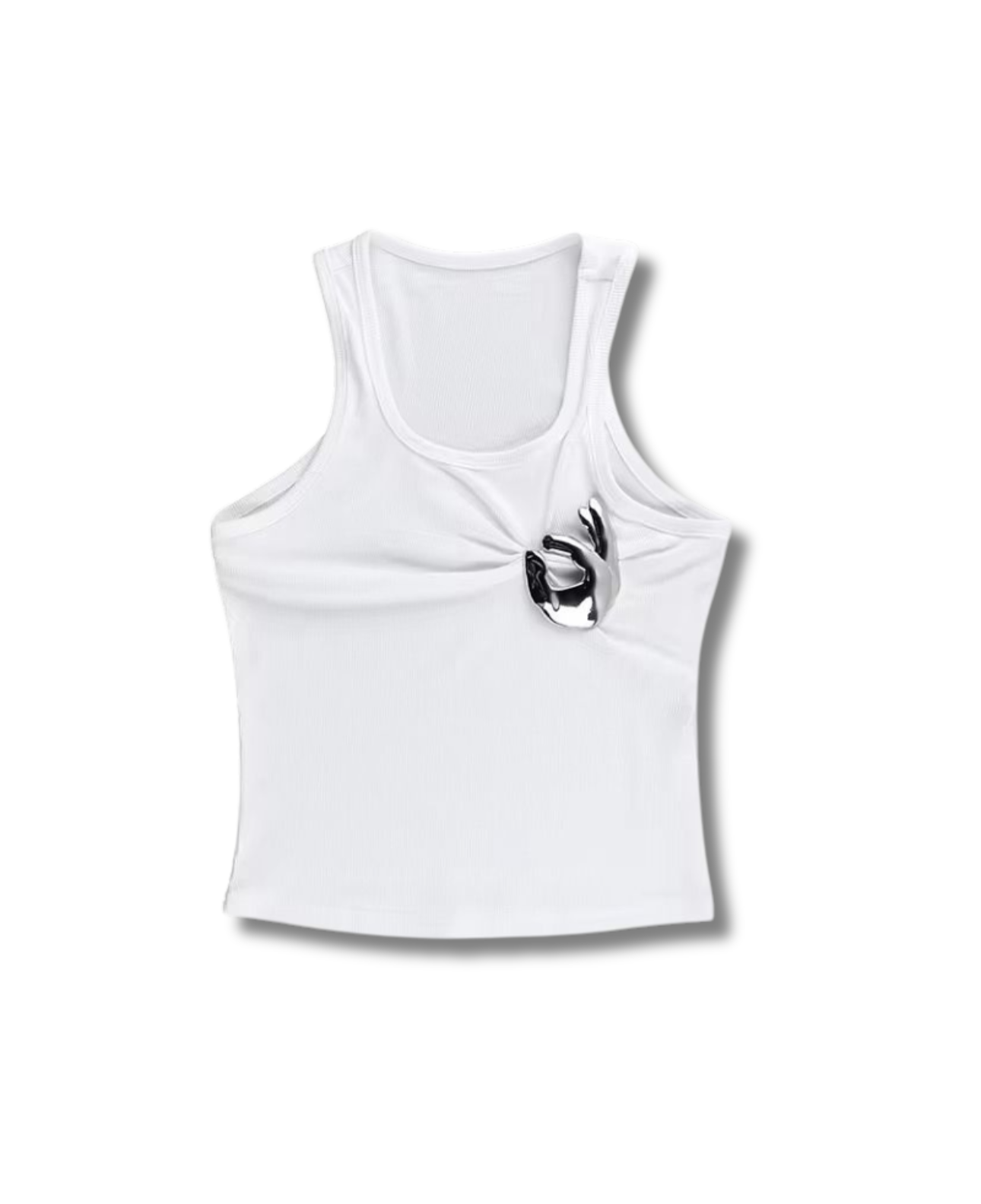 GOU HAND - Geripptes Tanktop mit abnehmbarer Statment Emoji Hand Brosche