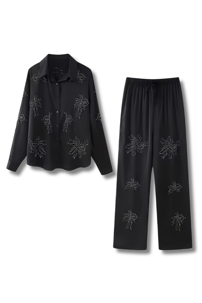 CLAIRE - Kombi Set Bestickte Bluse & weite Hose