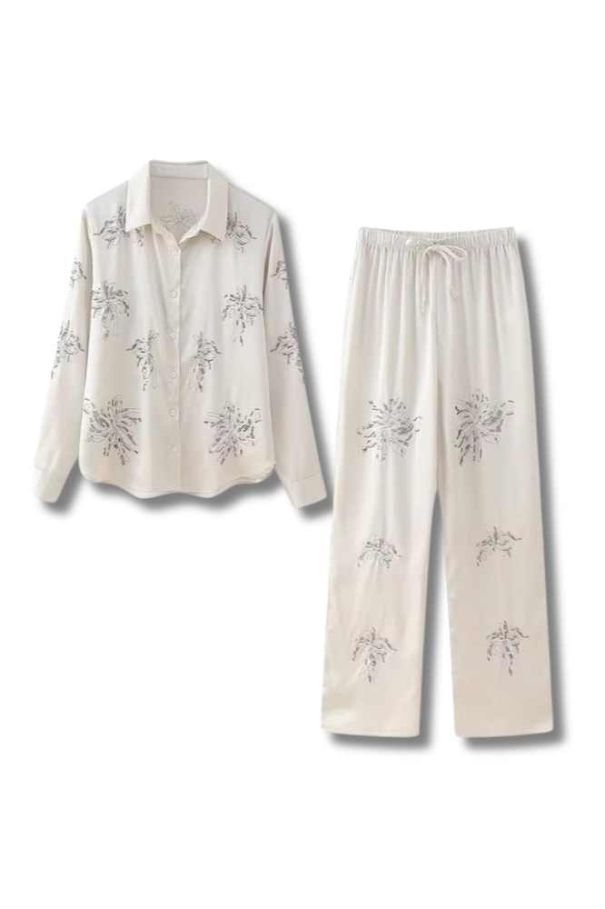 CLAIRE - Kombi Set Bestickte Bluse & weite Hose