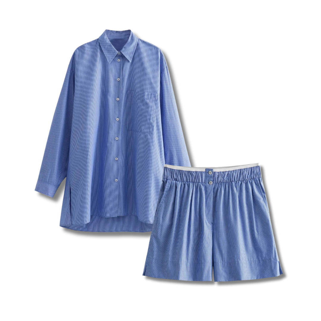 ELENI - Zweiteiler Oversize Hemd & Schlupfshort im Striped Look