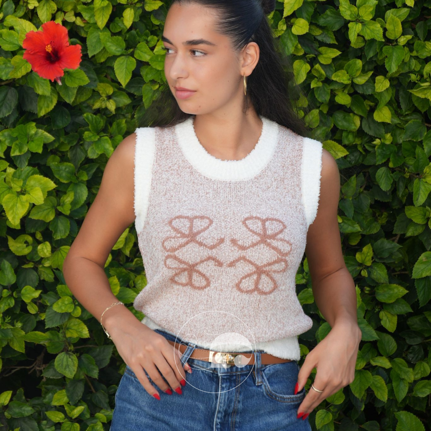 LUNA - Round neck slim fit jacquard tank top