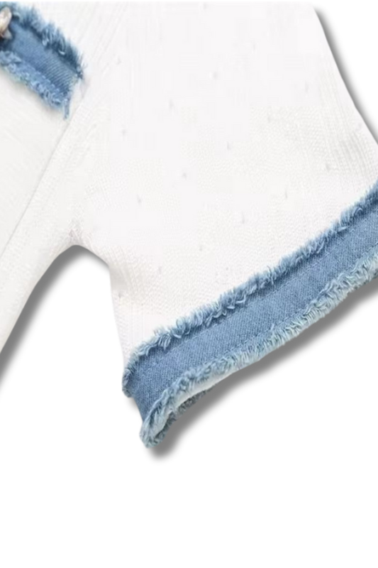 KATHI -  Elegantes Strickkleid mit Denim Patchwork