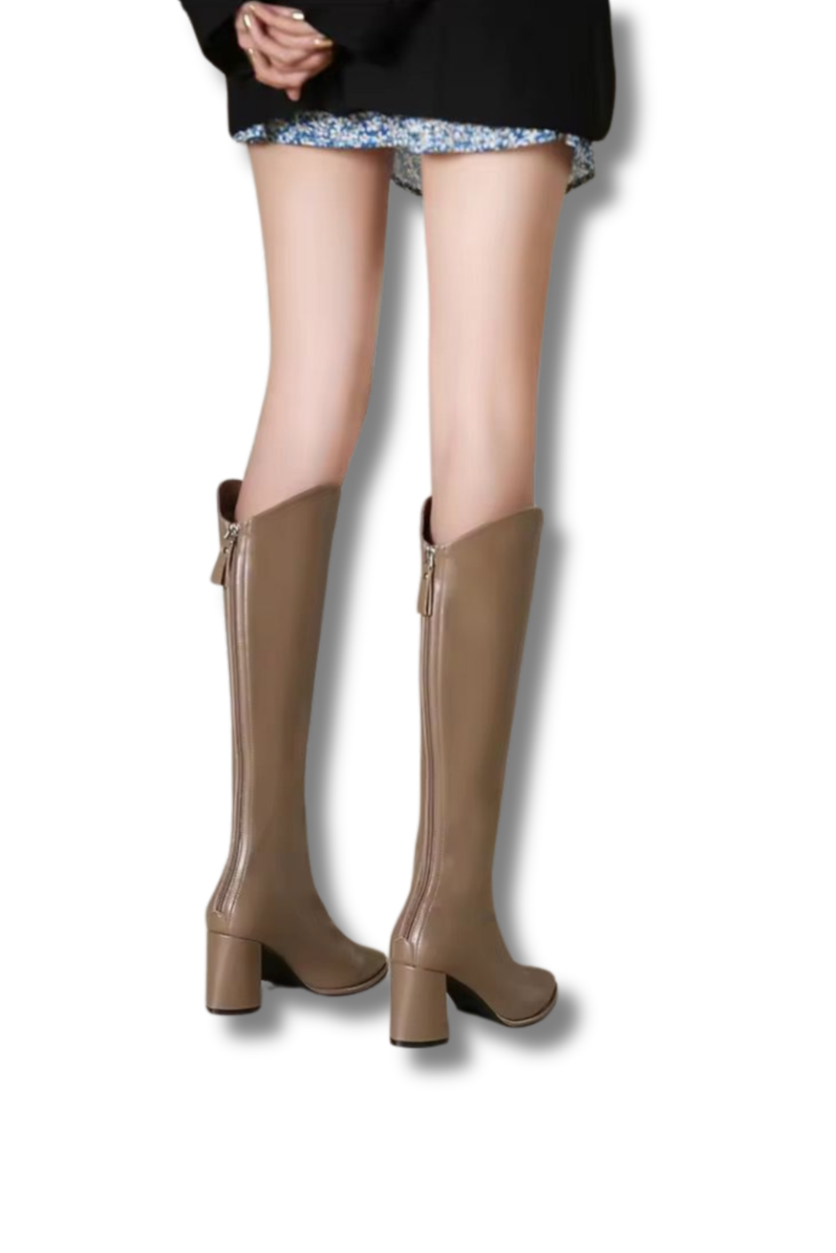 CLAIRE – Kniehohe Damenstiefel mit dicken Blockabsatz & dehnbarer Schaft