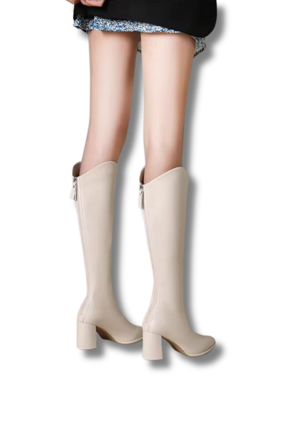 CLAIRE – Kniehohe Damenstiefel mit dicken Blockabsatz & dehnbarer Schaft