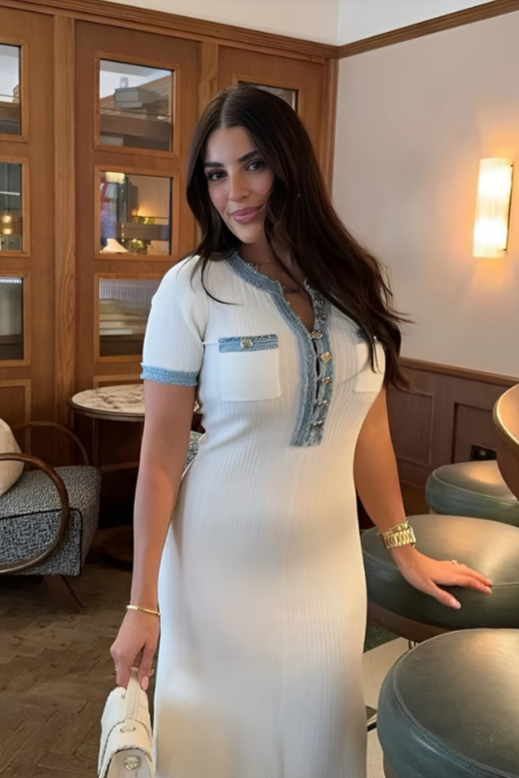 KATHI -  Elegantes Strickkleid mit Denim Patchwork