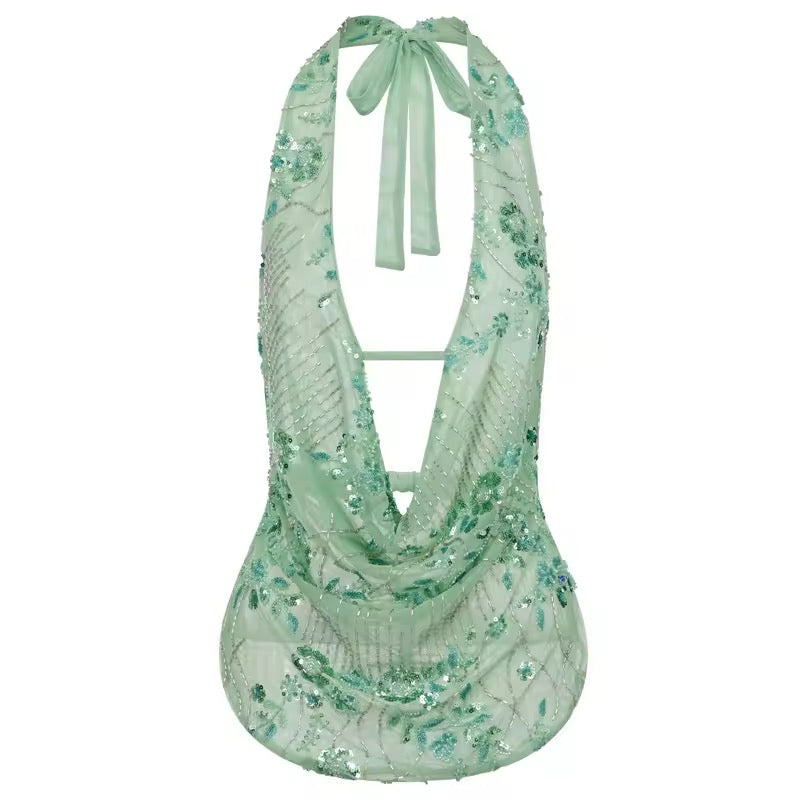 AMÉLIE – Glitzerndes Neckholder-Tanktop mit Pailletten