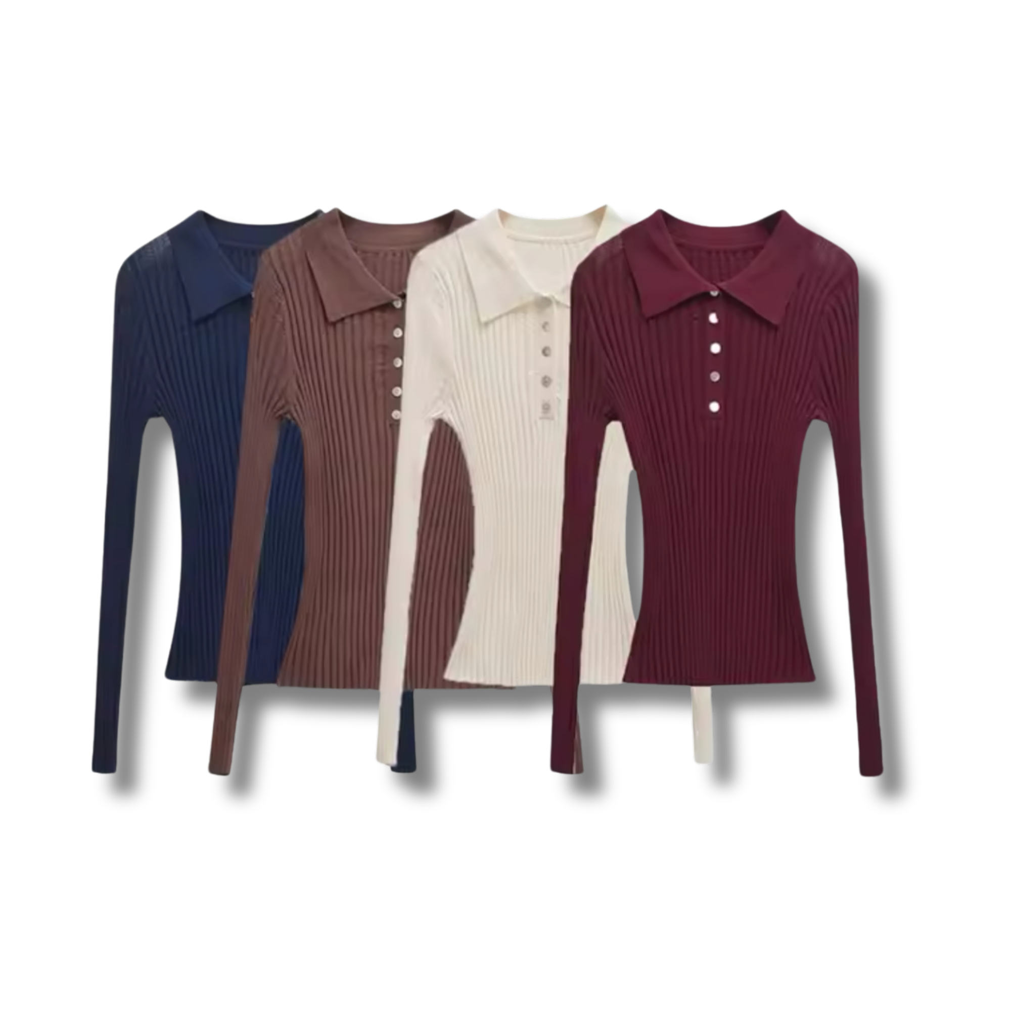 JANINE - gerippter Strickpullover mit Polo-Kragen