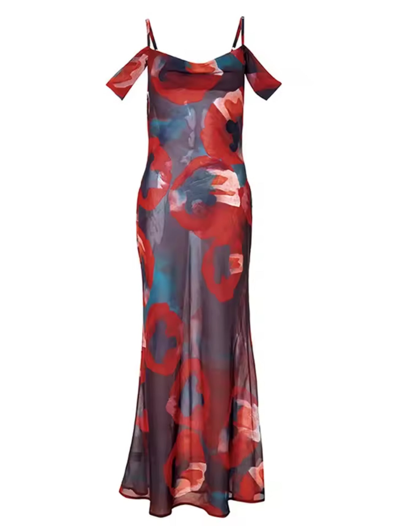 KIKI - Meshkleid mit Allover-Print & Wasserfallausschnitt