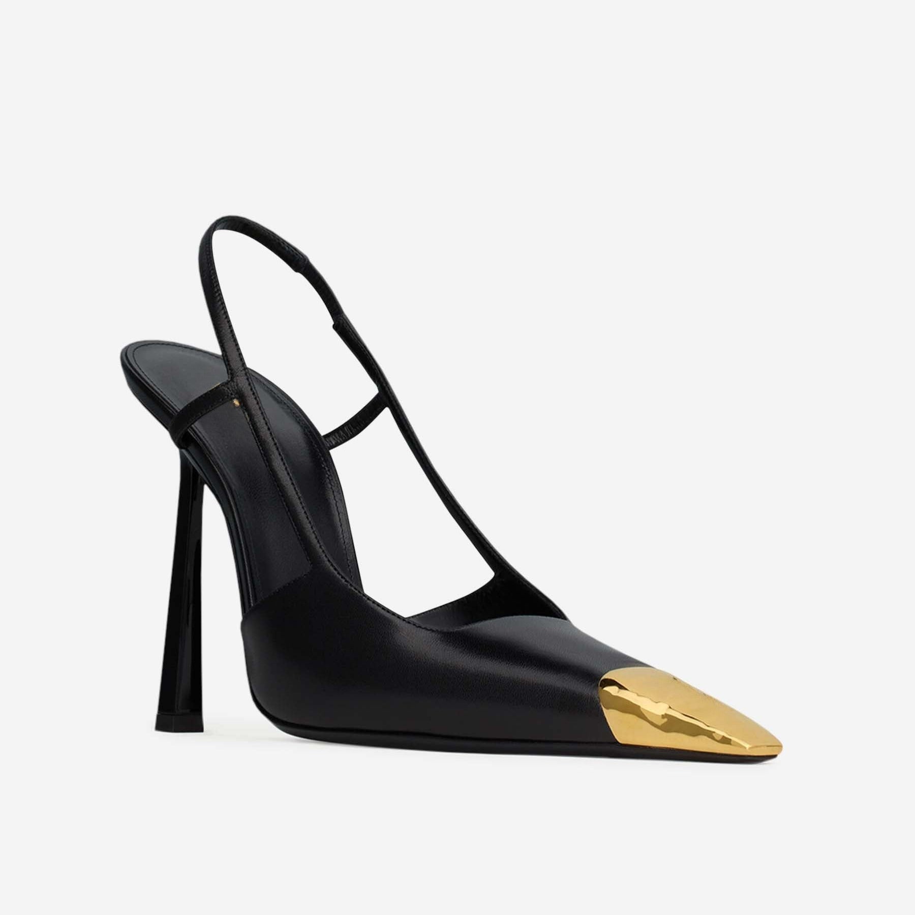 MIREILE – Schwarze Leder Slingback-Pumps mit goldener Spitze