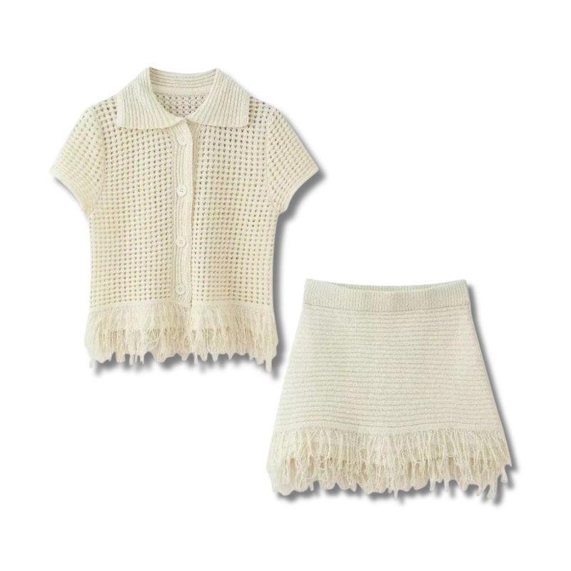 ROUX – Gestricktes Fransen-Zweiteiler-Set