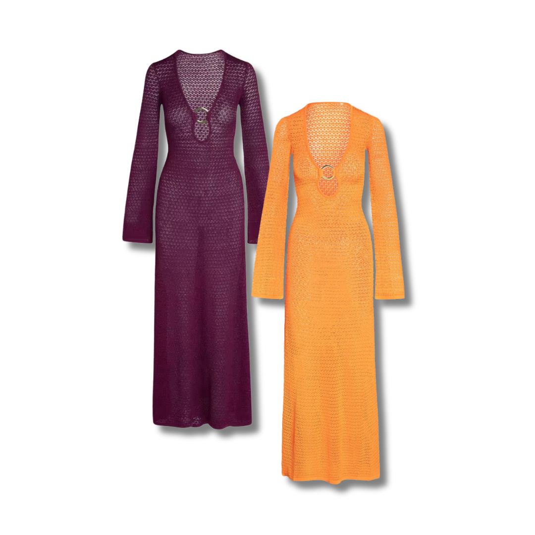 PATRIZIA- Langes Strickkleid mit tiefen Ausschnitt