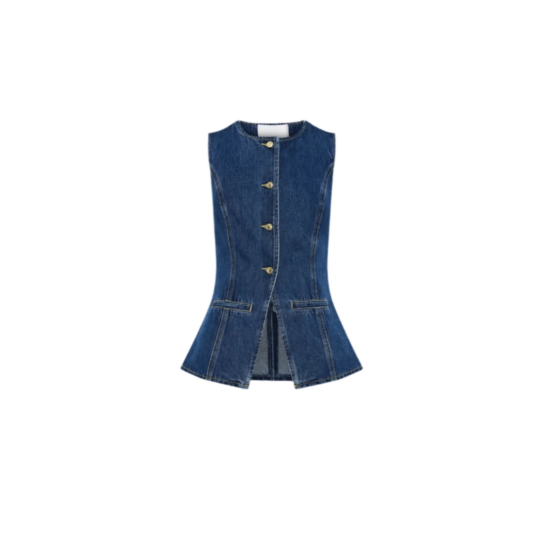 DENISE – Zweiteiliges Denim-Set mit taillierter Weste & High-Waist Shorts