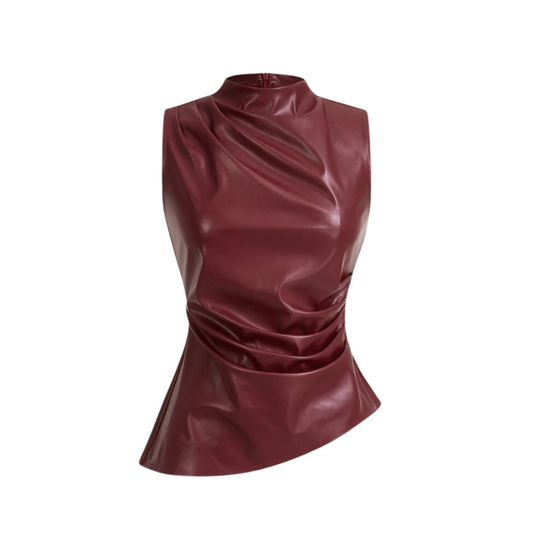 YIMA – Leather top with stand-up collar