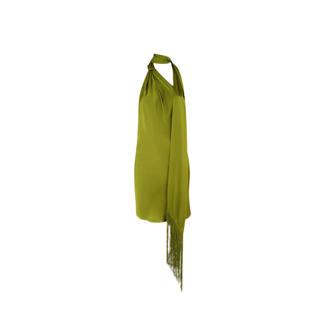 LILLY – Halterneck-Kleid mit Schaldetail & Fransen