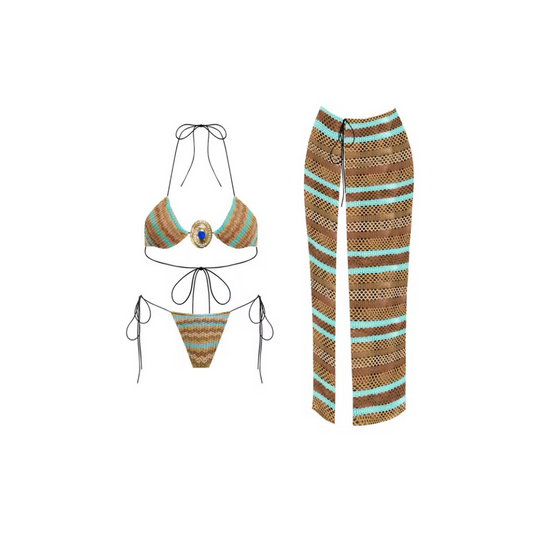 RUELLE – Dreiteiliges Häkel-Bikini-Set mit Rock