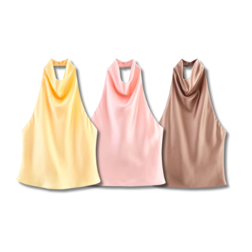 VIVIENNE – Satin Neckholder Top mit Wasserfall-Ausschnitt