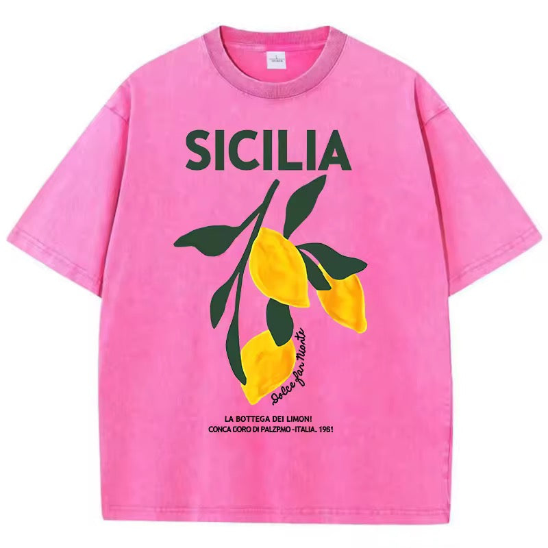 SICILIA – Oversize Baumwoll-T-Shirt mit Zitronen-Print
