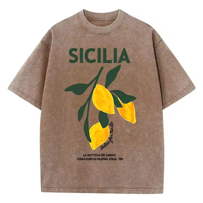 SICILIA – Oversize Baumwoll-T-Shirt mit Zitronen-Print