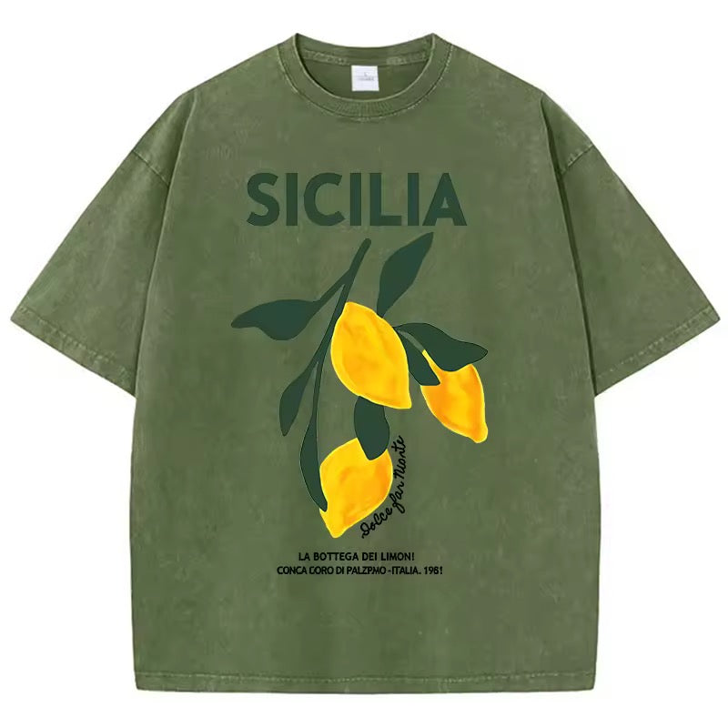 SICILIA – Oversize Baumwoll-T-Shirt mit Zitronen-Print