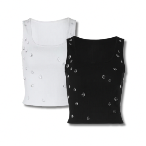 VALENTINA – Figurbetontes Tanktop mit Tropfen-Glasstein