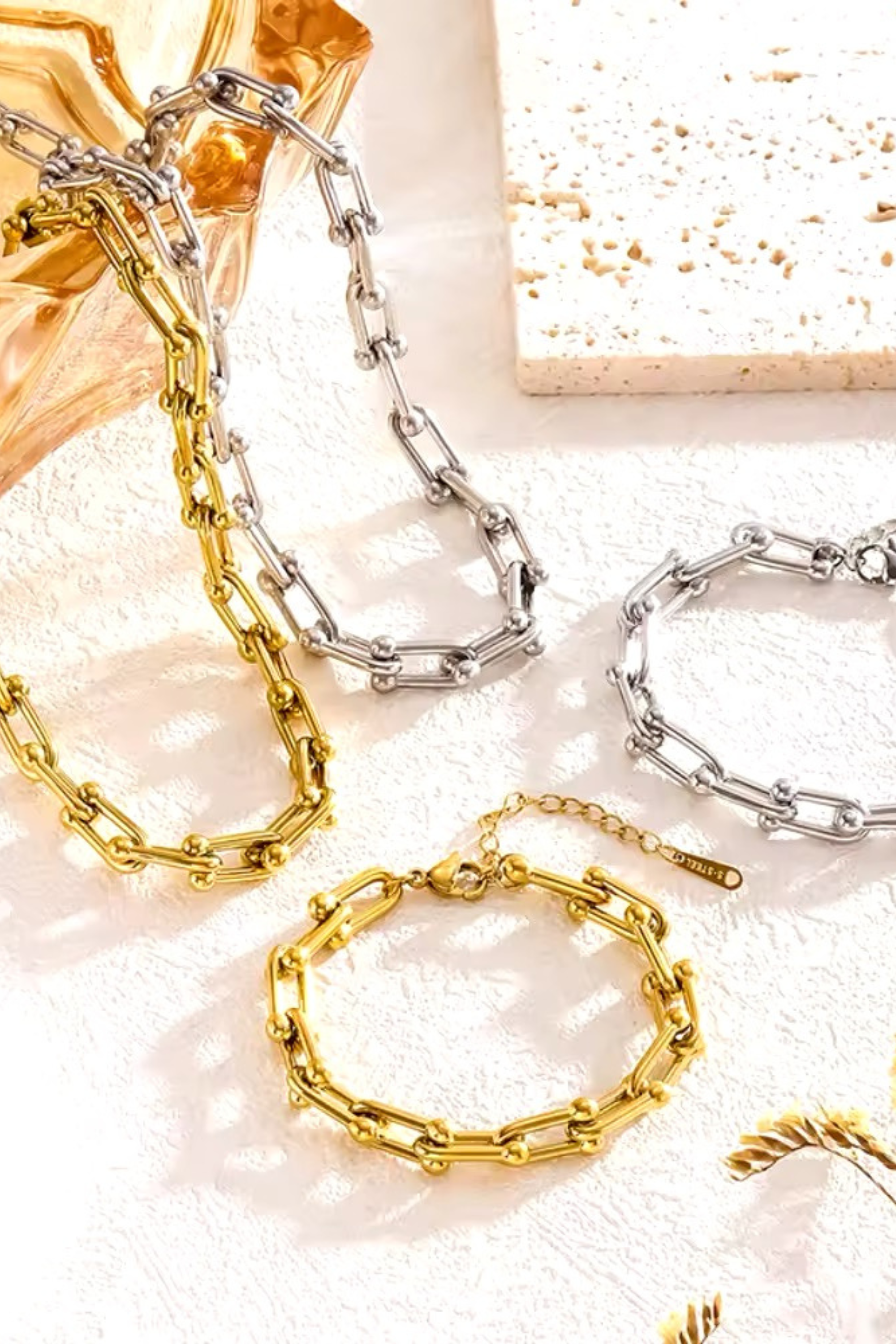 JENNY – Armband-Kettenset aus 18 Karat vergoldetem Edelstahl