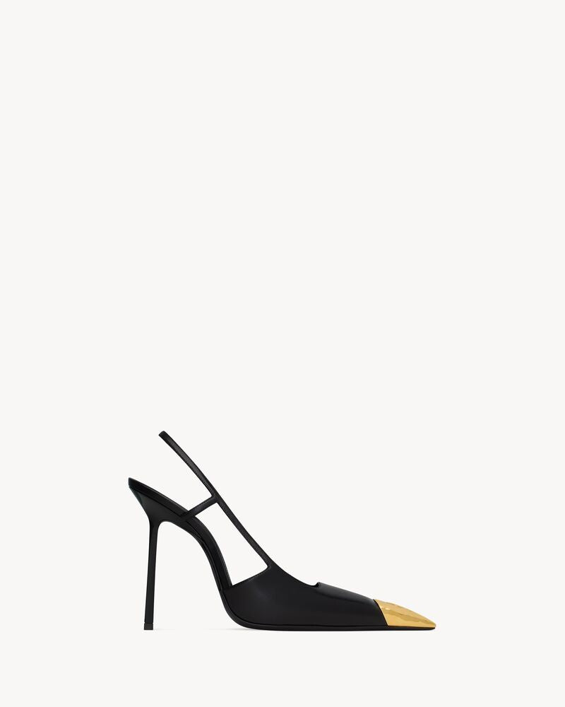 MIREILE – Schwarze Leder Slingback-Pumps mit goldener Spitze
