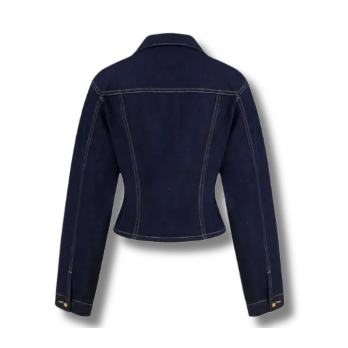 JEAN - Tailored denim jacket with round collar &amp; gold button details
