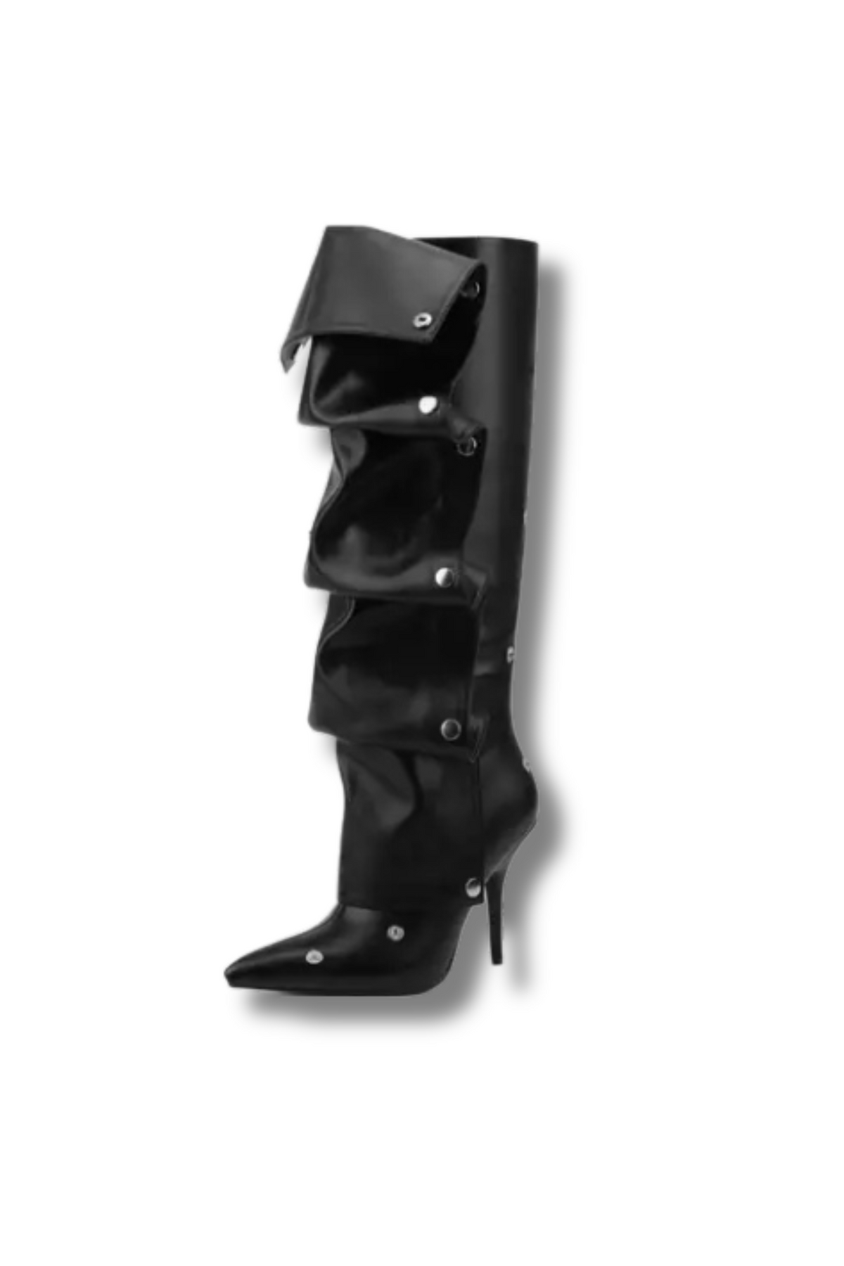 DOMINIQUE – Extravagant Ruffeld high heel boots with studs
