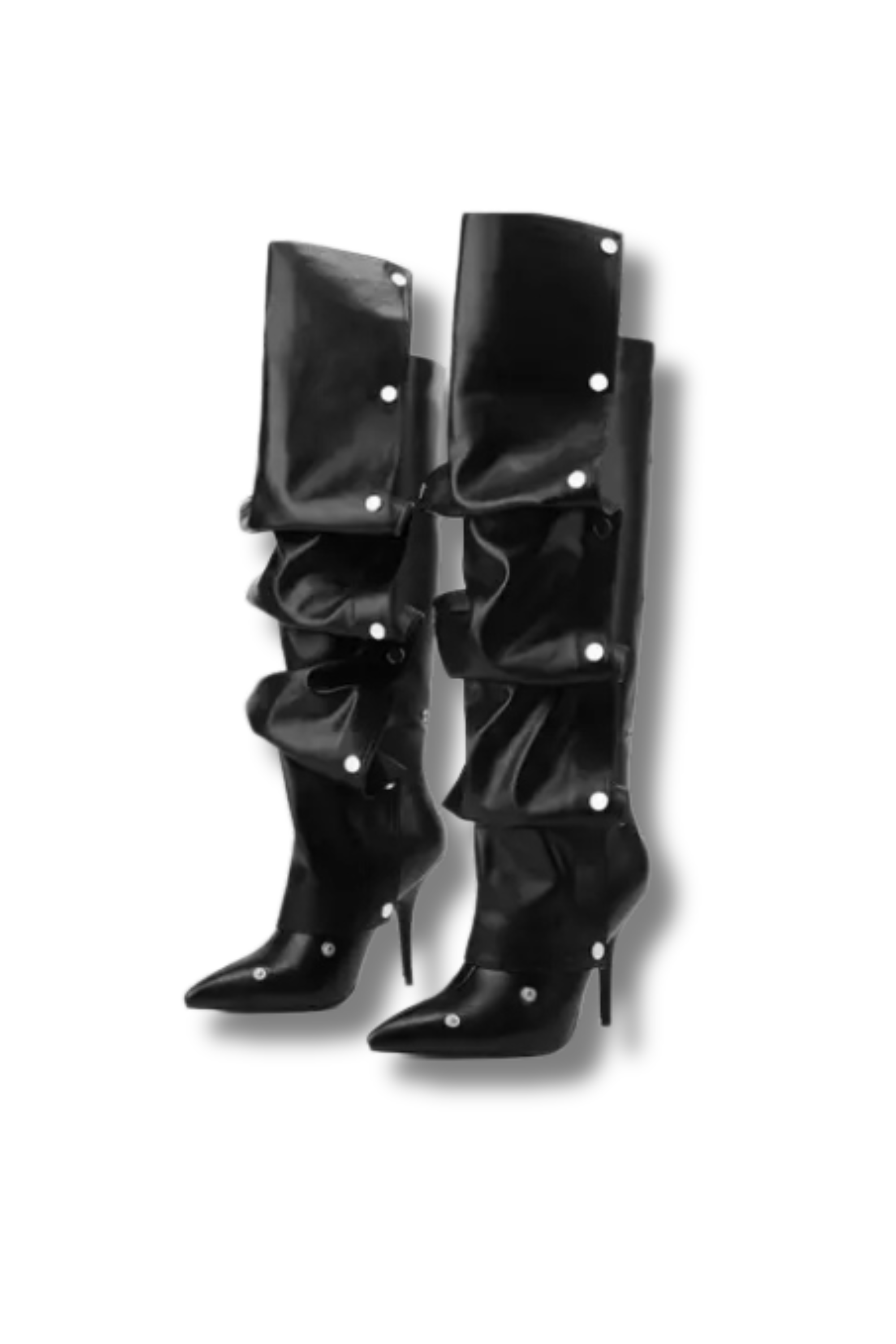 DOMINIQUE – Extravagante Ruffeld High-Heel-Stiefel mit  & Nieten