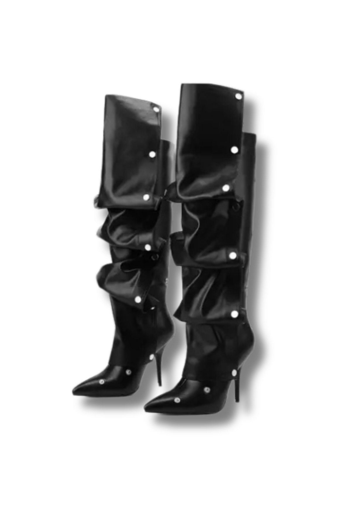 DOMINIQUE – Extravagant Ruffeld high heel boots with studs