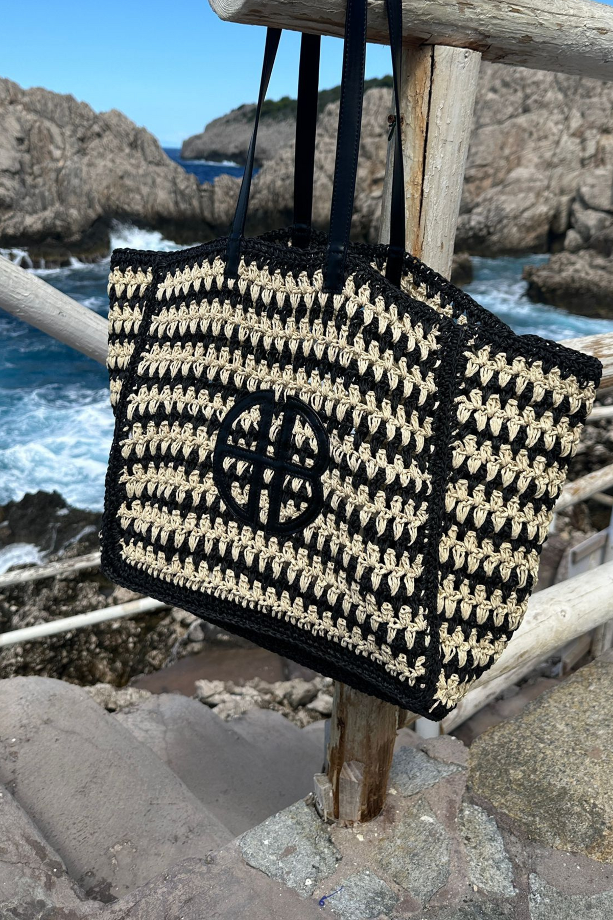 ANNY - Straw shopper/beach bag with logo patch
