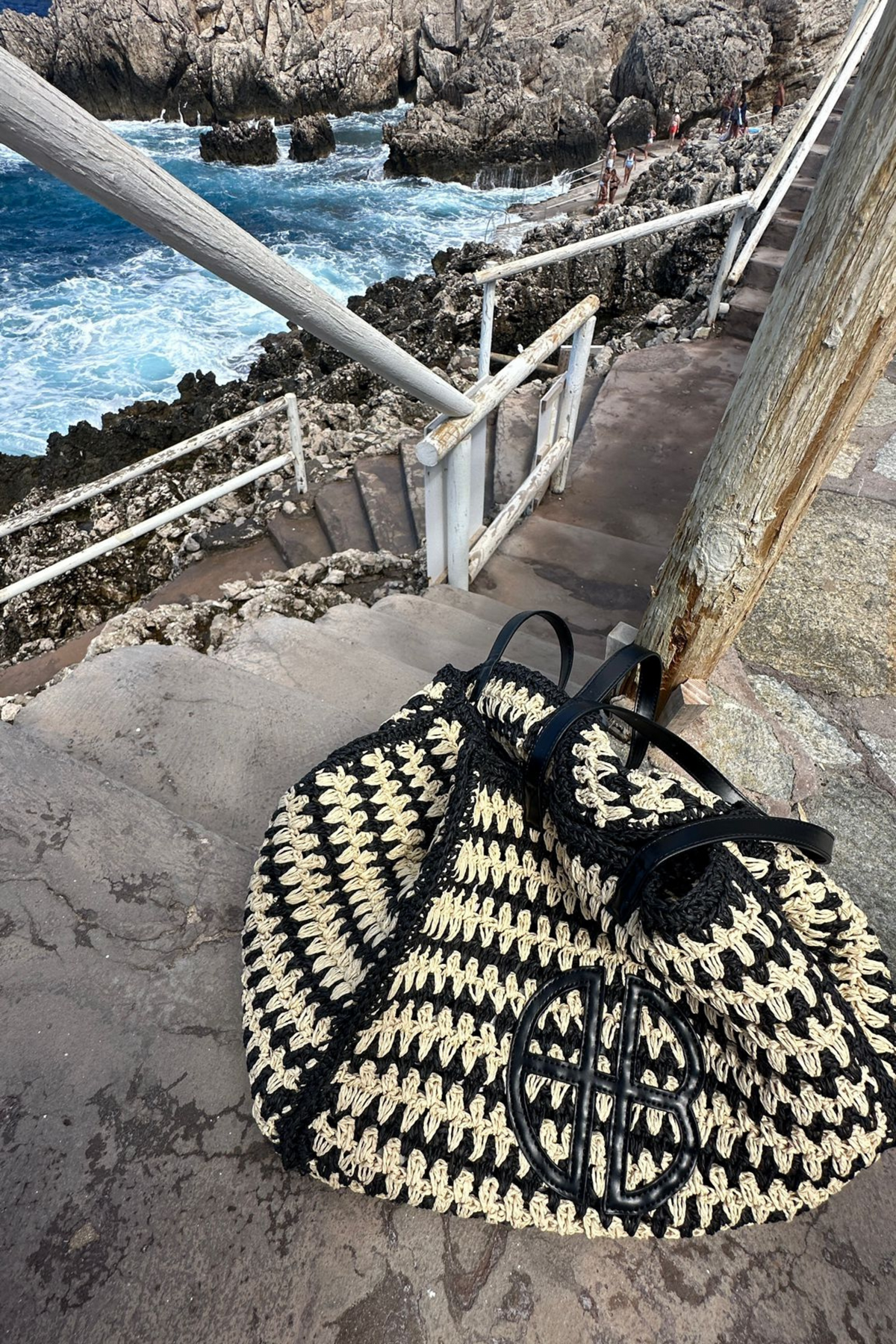 ANNY - Straw shopper/beach bag with logo patch