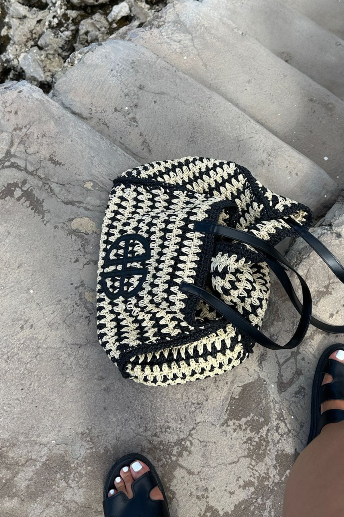 ANNY - Straw shopper/beach bag with logo patch