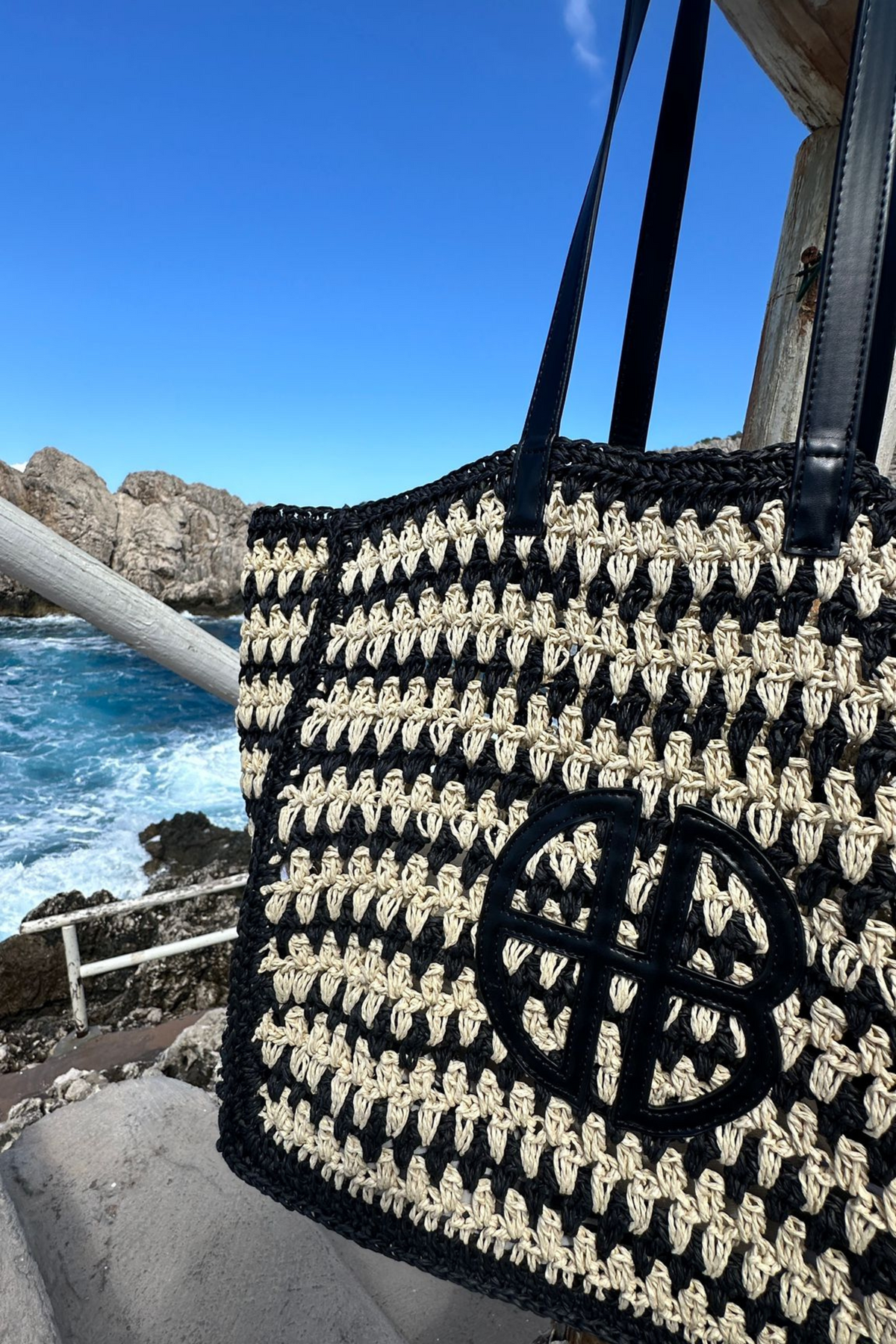 ANNY - Straw shopper/beach bag with logo patch