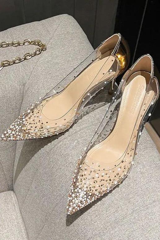 CINDERELLA - Transparent Schuhe mit Strass- & Perlenverzierung