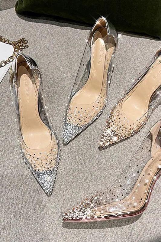 CINDERELLA - Transparent Schuhe mit Strass- & Perlenverzierung