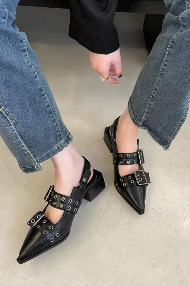 GIA - Spitze Slingback Ballerinas mit Nietendetails