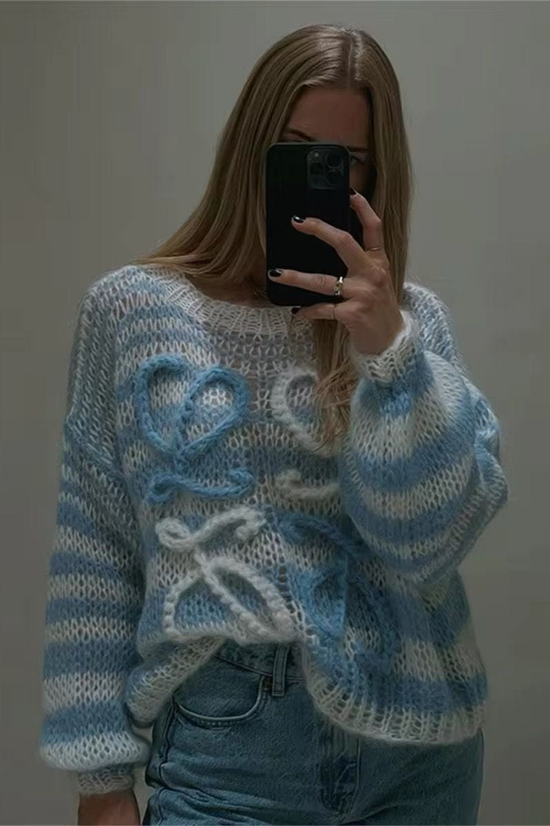 EVE – Gestreifter Damen-Strickpullover mit Rundhalsausschnitt